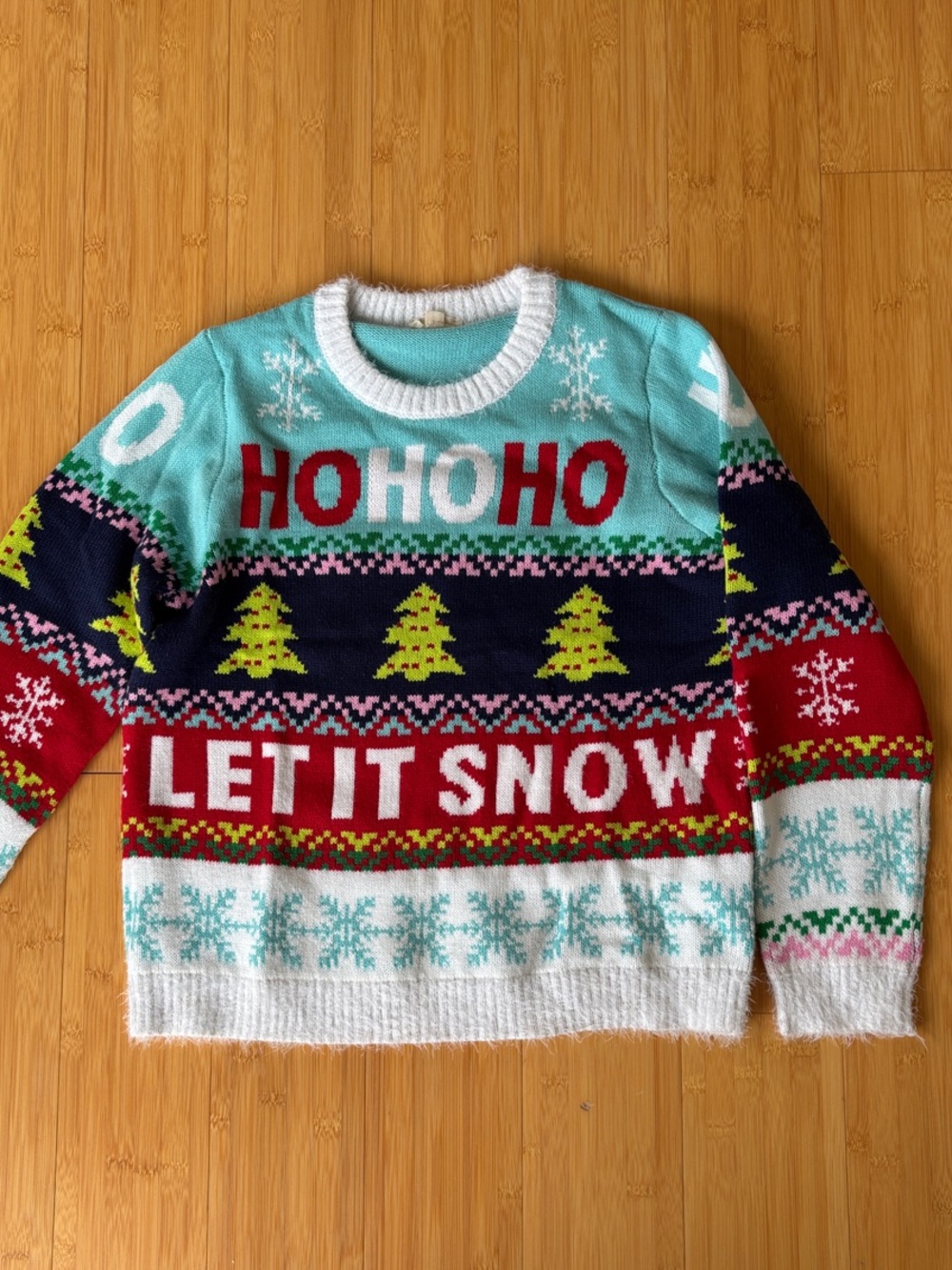 Let It Snow Sweater - Aqua & Red
